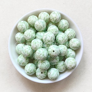 Leaf Print Beads, 15mm Round Silicone Beads, Silicone Loose Ball, Silicone Beads Wholesale