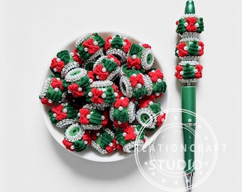 Funkelnde Strass-beflockte Schleife aus Acrylperlen für einen Weihnachtsbaum, dekorative Perlen