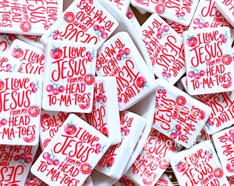 I Love Jesus Tomatoes Christian Print Focal Silicone Beads,Flat Rectangle Shape Beads