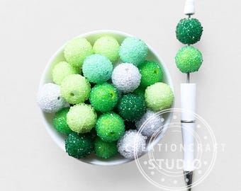 Green Assorted Color Sugar Acrylic Beads,Chunky Rhinestone Sugar Ball,Gumball Bead
