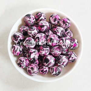 12/15mm Silicone Beads, DIY Keyring Bag Charm Keychain, 10-100Pcs Wholesale Silicone Beads, Print Silicone Beads, Round Silicone Beads