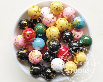 Perles dorées, mélange de billes de gomme 16 mm, perles acryliques, billes de chewing-gum