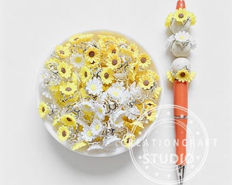 Metallperlenkappe mit Gänseblümchenmotiv, Sonnenblumen-Zwischenperle in verschiedenen Farben für Stifte