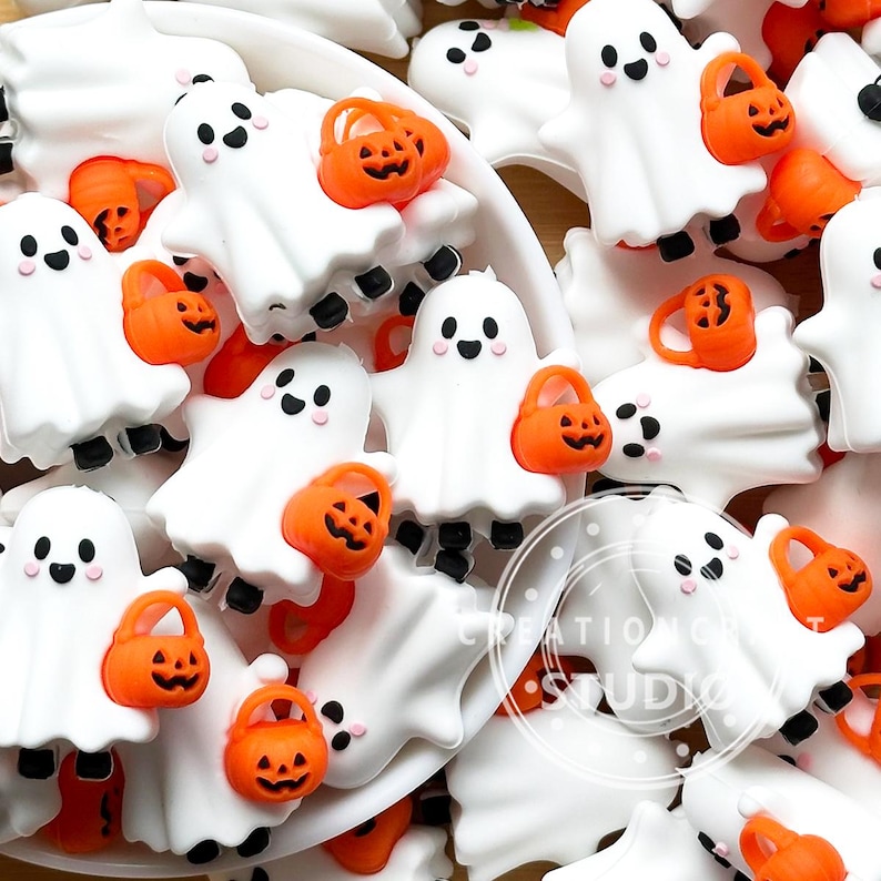 3D Ghost Pumpkin Bucket Silicone Beads Wholesale DIY Beaded Pen Keychain