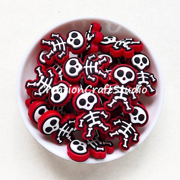 Halloween Silicone Beads, Red Skeleton Focal Silicone Beads, Bulk Silicone Beads, Halloween Beads, DIY Bead Pen, 29*22mm