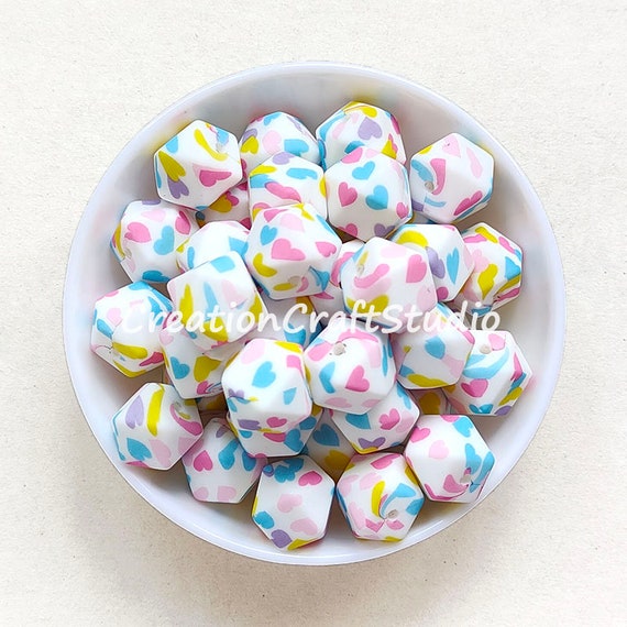 Hexagon Colorful Heart Silicone Beads, Wholesale 14mm Hexagon /polygon  Silicone Beads, DIY Pen Jewelry Making, Bulk Silicone Beads 