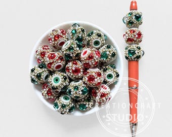 Jul Röd Grön Strass Hjärtstjärna Fancy Pärlor, Högtidssmycken Akrylpärlor
