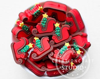 3Dクリスマスツリーとそりのフォーカルシリコンビーズ、クリスマスオーナメントビーズ、バルクビーズ