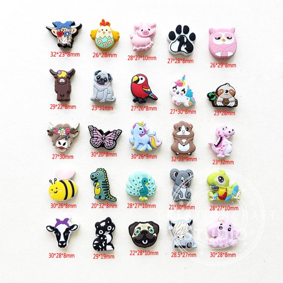 25pcs Assorted Animal Focal Silicone Beads, Mixed Focal Beads,  Owl/cow/bee/unicorn/koala/elephant Focal Beads 