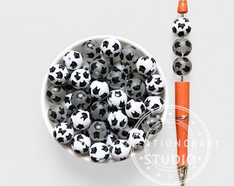 16mm Black Cat Print Acrylic Round Spacer Beads for Halloween Beadable Pen Making
