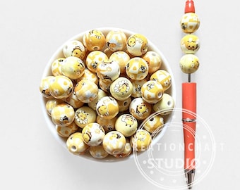 16mm Plaid Honeybee Print Acrylic Beads,Bee Flower Gumball Loose Beads