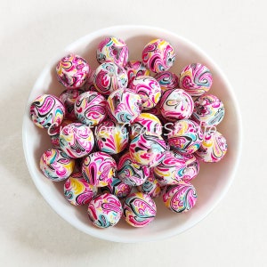 14mm Geometric Beads, Silicone Hexagon Beads, Silicone Beads, Loose Print Beads, 12/15mm Round Beads, Print Charm Beads, Silicone Bulk Beads