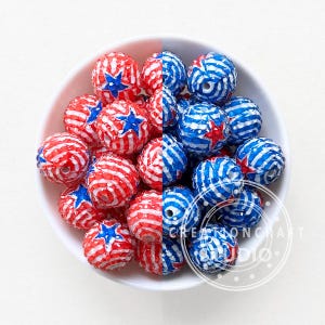 20mm Stripe Star Rhinestone Ball,Patriotic Beads,Chunky Beads,Bubblegum Beads