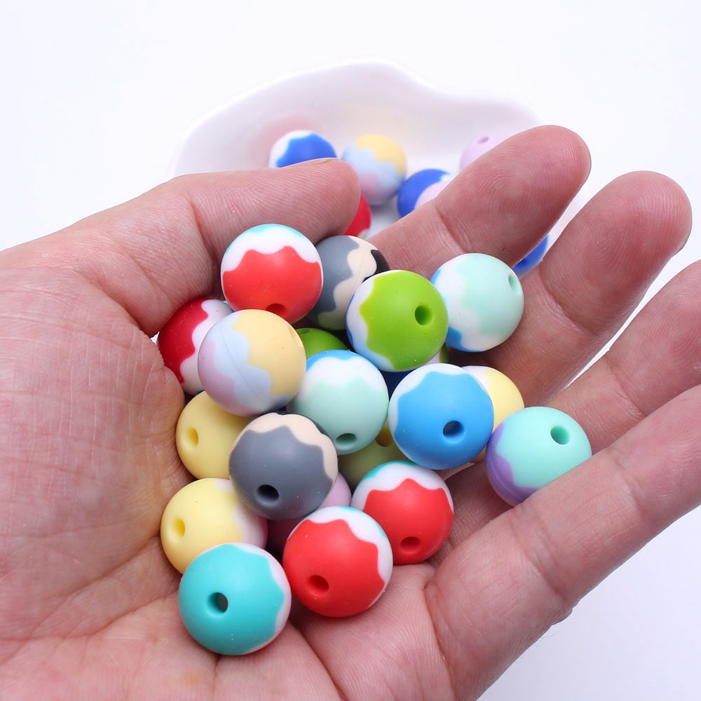 15MM Wave Striped Silicone Beads Round Shaped Silicone Beads | Etsy