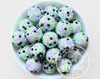 20mm Mint Green Confetti Bubblegum Beads,Chunky Rhinestone Acrylic Loose Beads