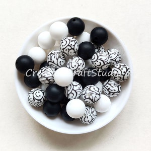 Silicone Print Beads, Mixed Color Beads, 12/15mm Round Silicone Beads, Eco-Friendly, Loose Beads Bulk, Silicone Beads, DIY Necklace Jewelry