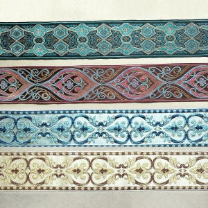 Vintage Floral Embroidery Trim Jacquard Ribbon, DIY Curtain Fabric Fringe Craft Home Decor, Lace Trim, Webbing Sewing, Woven Border Ribbon