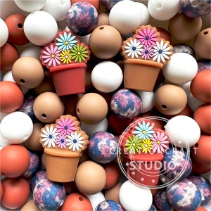 Potted Flower Focal Beads, 15mm Silicone Beads, Silicone Beads Mix, Bulk Beads, Assorted Lot