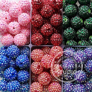 Chunky Beads, 20mm Round Rhinestone Acrylic Bubblegum Beads, 20mm Rhinestone Beads