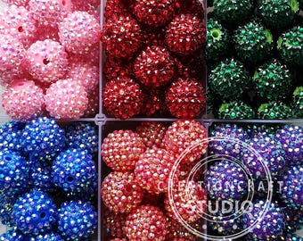 Chunky Beads, 20mm Round Rhinestone Acrylic Bubblegum Beads, 20mm Rhinestone Beads