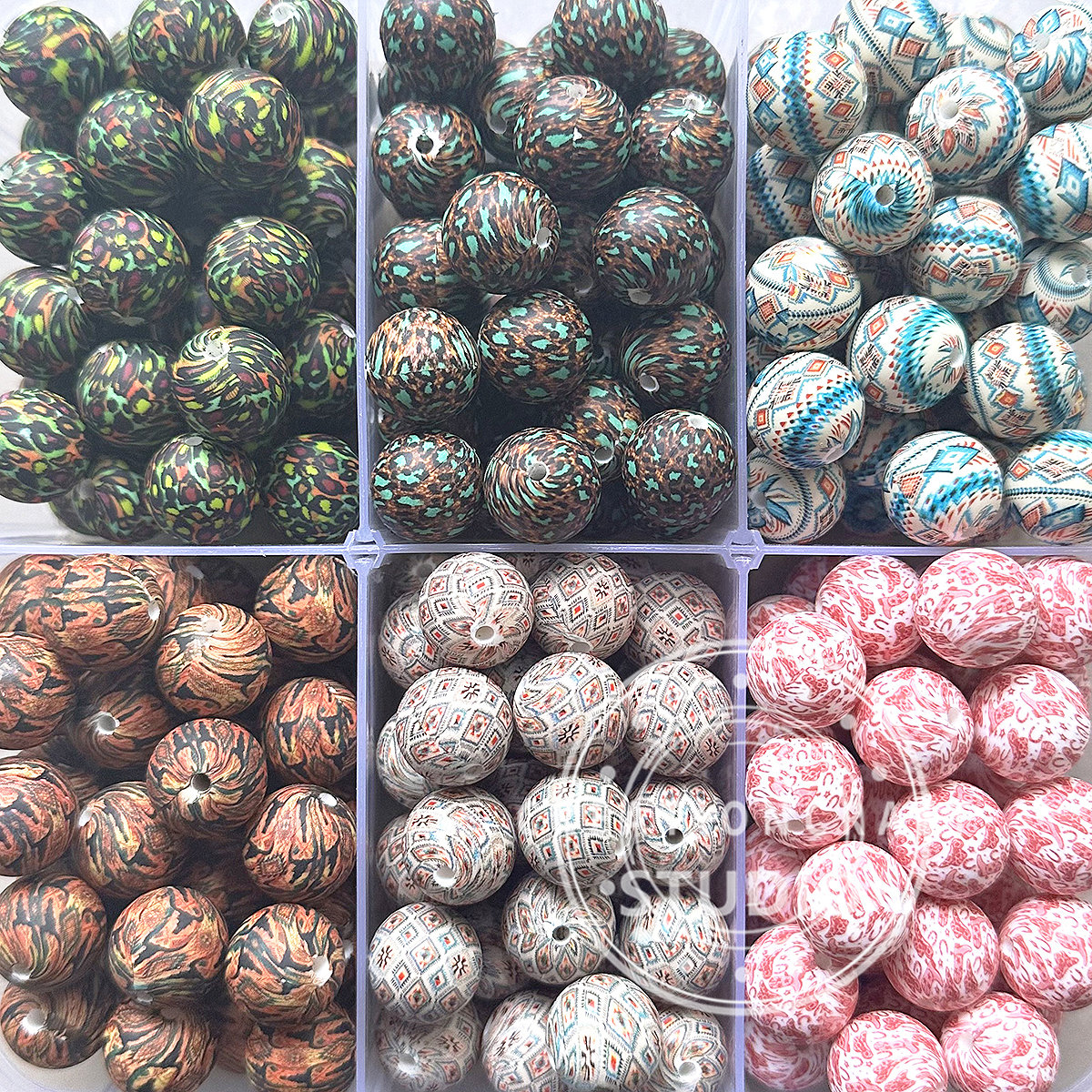 Western Print Beads, Silicone Print Bead, 15mm Round Beads, Silicone Beads