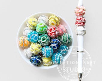 Sparkly Floral Ball Beads for DIY Beadable Pen Making,Rhinestone Chain Acrylic Fancy Beads