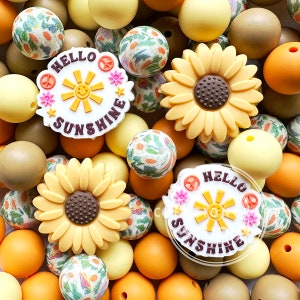 Silicone Assorted Beads, Hello Sunshine&Sunflower Focal Beads, Mix Color 15mm Round Beads, Silicone Beads Bulk