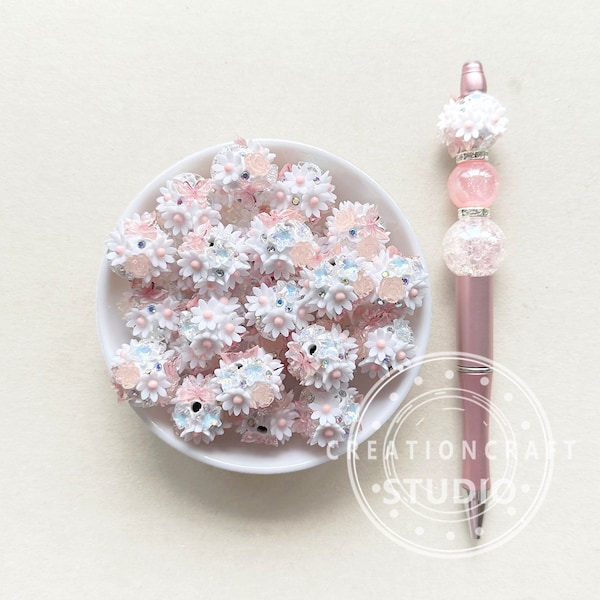 20mm Flower Beads, Pen Focals, Chunky Beads, Fancy Polymer Clay Floral Beads