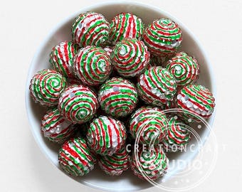 New Chunky 20mm Christmas Swirl Stripe Rhinestone Acrylic Bead,Bubblegum Beads