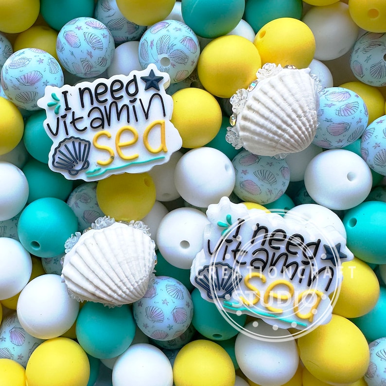 Summer Focal Beads Assorted, Silicone Beads And Fancy Beads Mixed, Sea Shell Beads