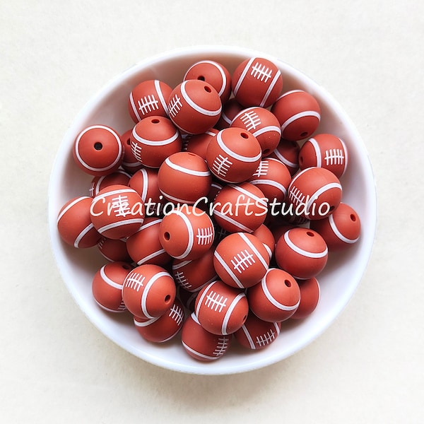 American Football/Rugby Silicone Beads, Silicone Beads Bulk, Silicone Focal Beads, 15mm Round Soccer Silicone Beads Football Beads