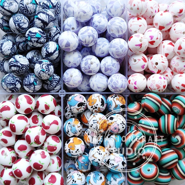 15mm Silicone Print Beads, Charms Beads, Round Silicone Beads