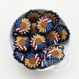 Independence Day Sunflower Focal Beads, Patriotic Pen Focals, 4th of July Beads