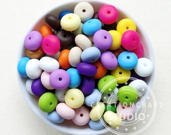 100PCS Silicone Beads, 12mm Silicone Lentil Shaped Abacus Beads Bulk  Assorted Rubber Silicone Saucer Loose Spacer Beads for Keychain Lanyards  Bracelet