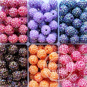 16mm Acrylic Rhinestone Beads, Shiny Round Bubblegum Beads, Gumball Resin Beads