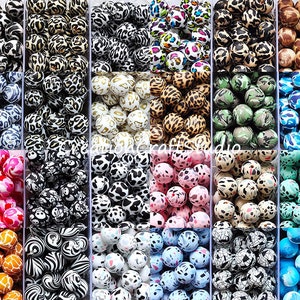 Leopard Loose Beads, Bulk 12/15mm Round Print Silicone Beads, High Quality Beads, Wholesale Beads