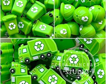 Cuentas de silicona 3D de camión de basura, cuentas 3D de bote de basura, cuentas 3D con forma de gorra de trabajador de saneamiento, cuentas a granel