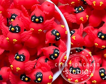 New 3D Red Cardinal Focal Beads,Red Bird Silicone Bead DIY Bracelet Jewelry Pen