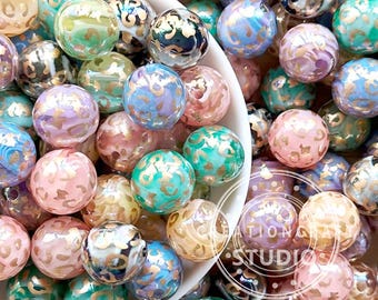 Assorted Leopard Resin Beads,16mm Acrylic Beads Mix,Leopard Gumball Bead,Round Beads