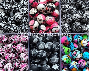 Halloween Beads, Wholesale 12/15mm Printed Silicone Beads, Round Silicone Beads
