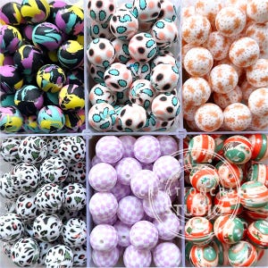 Round Beads, Bulk Beads, Print Silicone Beads, 15mm Loose Beads, DIY Beaded Charm