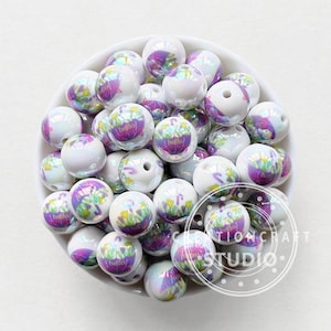 16mm Hello Spring Acrylic Beads,Print Bubblegum Beads,Round Beads,UV Loose Beads,Gumball Bead
