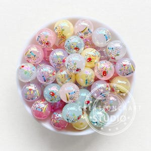 Back To School Print Acrylic Beads,Assorted Color Iridescent Beads,Gumball Beads,16mm Acrylic Beads