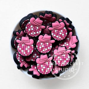 Perline in silicone stile cowboy, perline stile western, perline a forma di palla da discoteca rosa