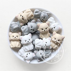 Cute Cat Beads,3D Cat Silicone Focal Beads,Animal Beads,Silicone Beads Bulk,for Jewelry DIY Keychain