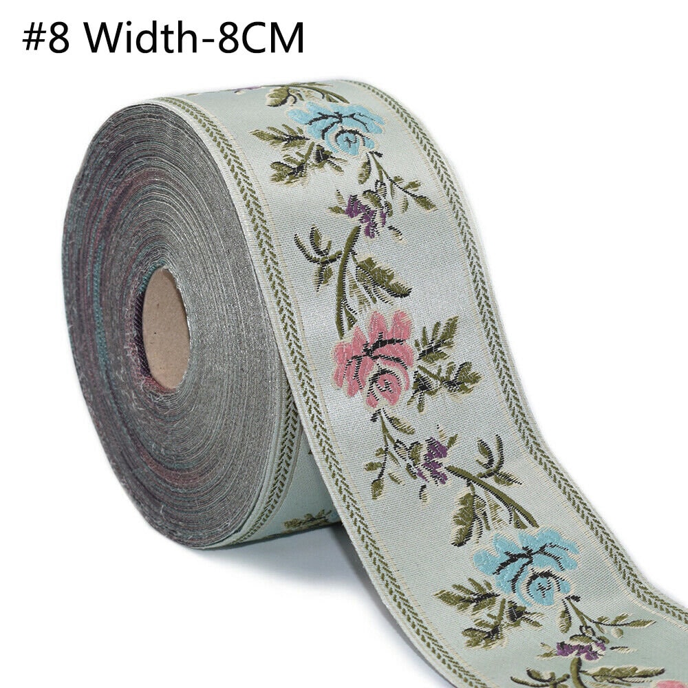 7 Yards 2 Sunflower Jacquard Ribbon Floral Embroidered Woven Trim Vintage Fabric Bias Tape for Home Decor Embellishment (White)