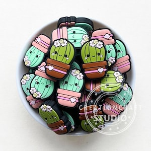 Potted Cactus Silicone Focal Beads, Cactus Silicone Beads, Bulk Beads