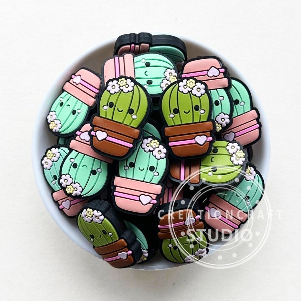 Potted Cactus Silicone Focal Beads, Cactus Silicone Beads, Bulk Beads