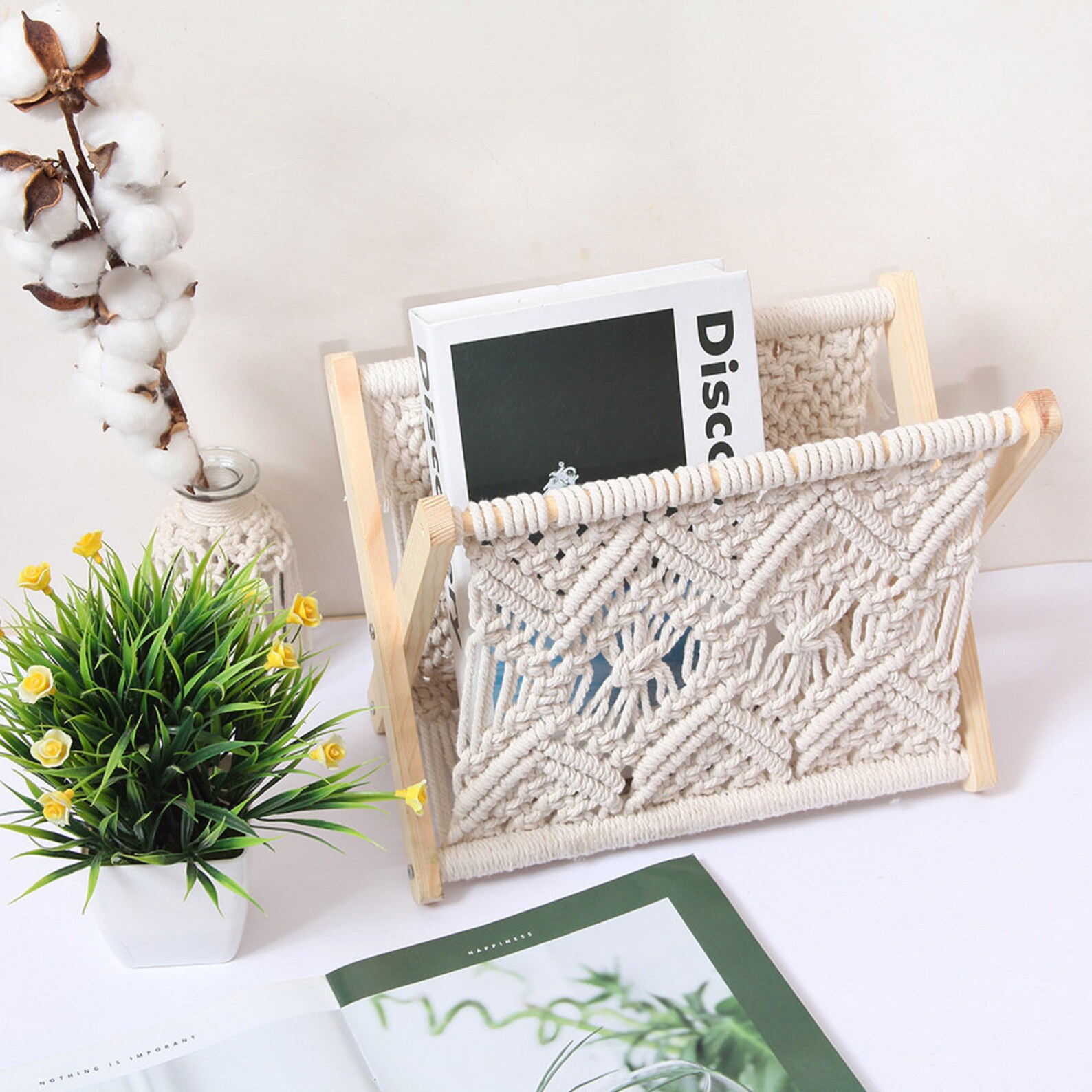 Macrame Magazine Rack Small Boho Magazine Holder Storage Etsy