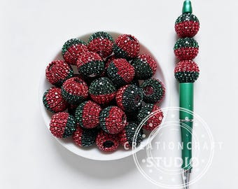 Rot-grüne, weihnachtliche Strass-Acrylperlen, ausgefallene Kaugummiperlen